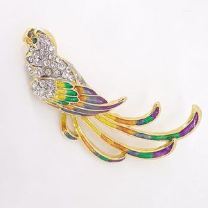 Tropical Bird Brooch Rhinestone & Enamel  3+"
